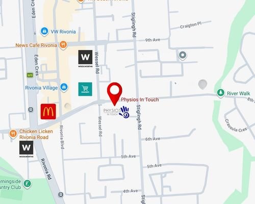 Map showing Physios in Touch, 2 8th Avenue, Edenburg, Rivonia